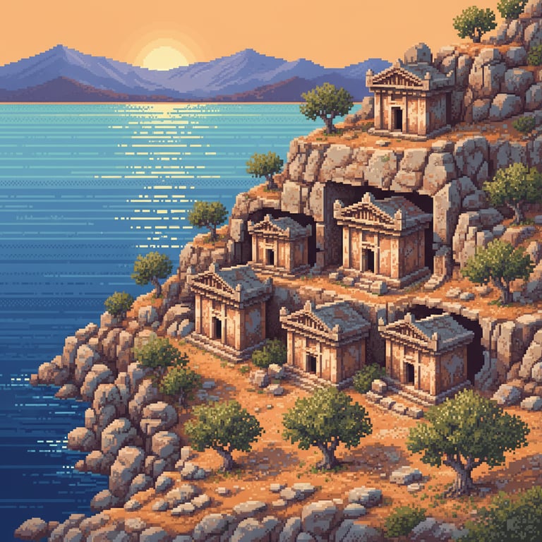 Lycian Necropolis Overlook — AI-generated collectible card | Dolochiste Submerged City