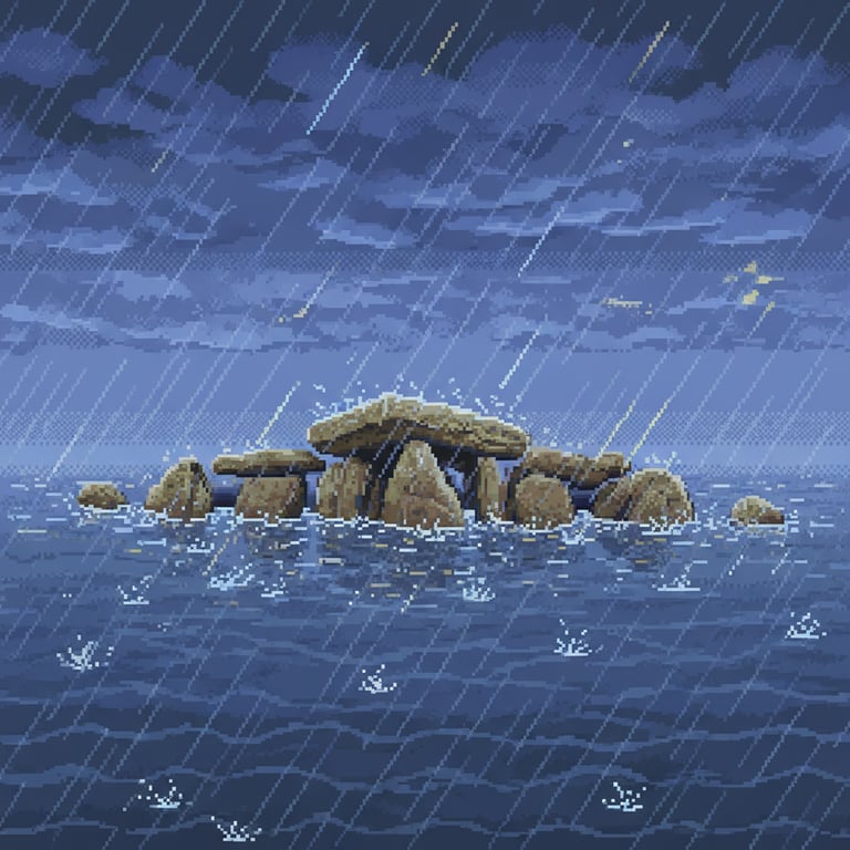 Submerged Echoes — AI-generated collectible card | Dolmen of Guadalperal