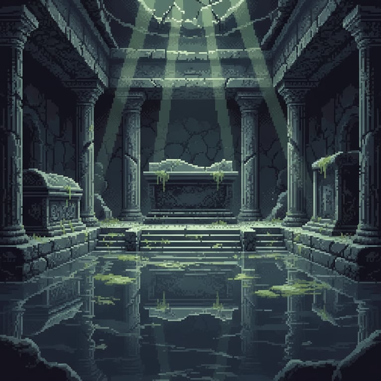 Submerged Black Marble Tombs — AI-generated collectible card | Sanguanmiao Han Dynasty Tombs