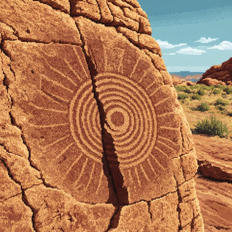 Celestial Clock Petroglyphs — AI-generated collectible card | Butler Wash