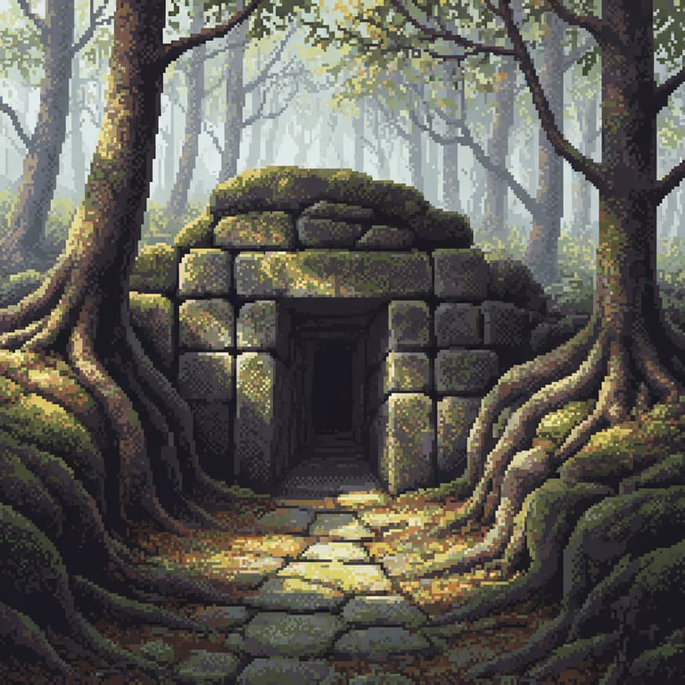 Sacred Grove Entrance — AI-generated collectible card | Etruscan Tomb of Faggeto