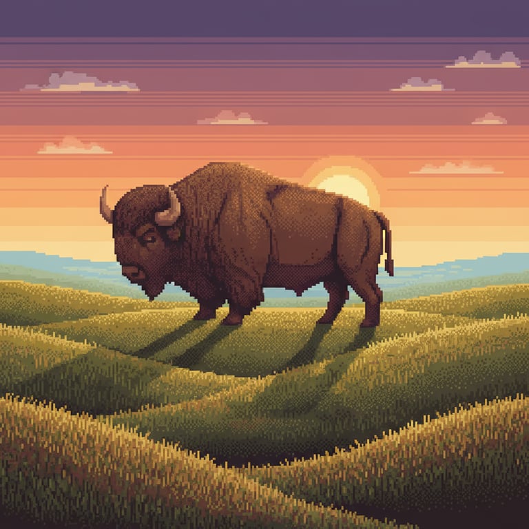 Buffalo Effigy at Dawn — AI-generated collectible card | Effigy Mounds Iowa