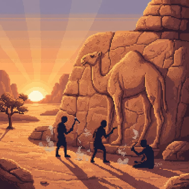 Crafting the Desert Giants — AI-generated collectible card | Camel Carvings Site