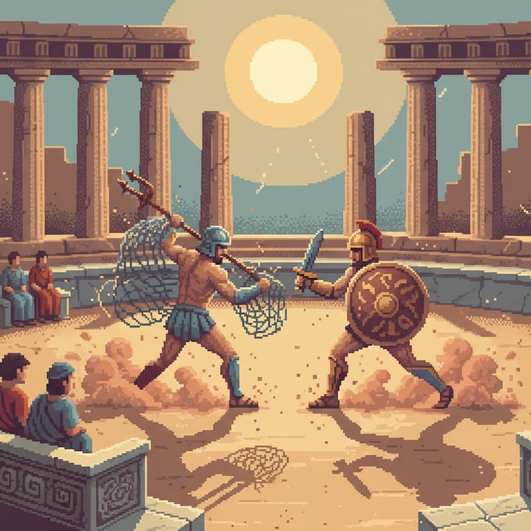 Gladiatorial Spectacle — AI-generated collectible card | Ancient Marble Thrones