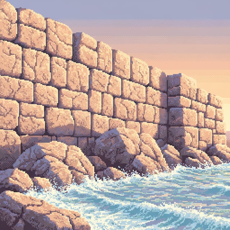 Seawall Stones at Dawn — AI-generated collectible card | Megalithic Seawall 
