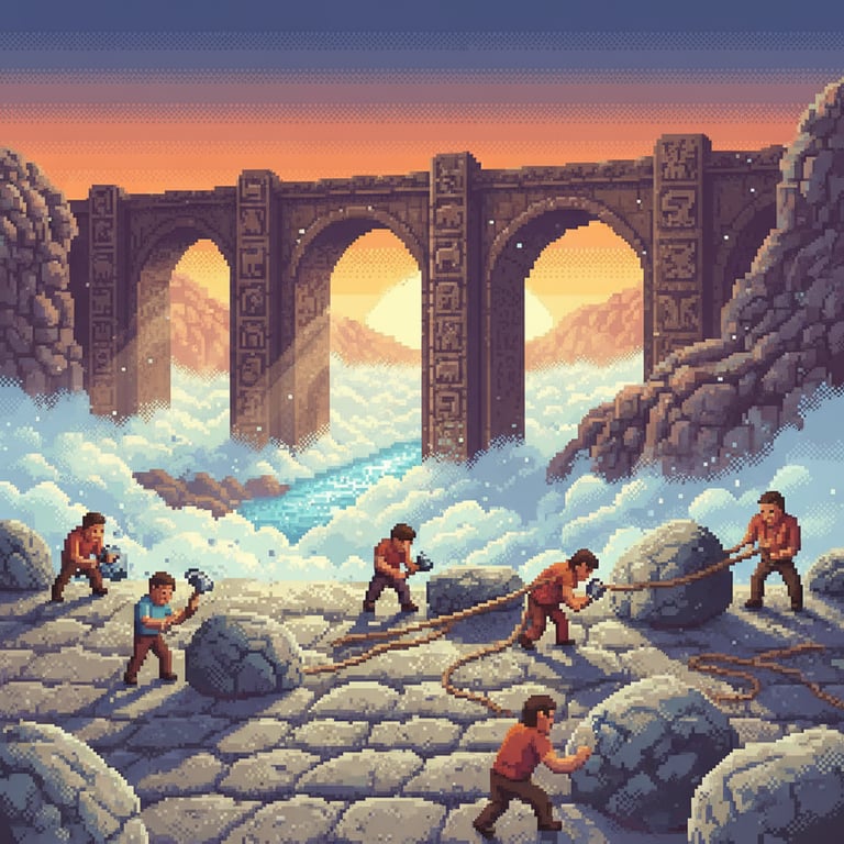 Builders of Petrogriphia — AI-generated collectible card | Petrogriphia Bridge
