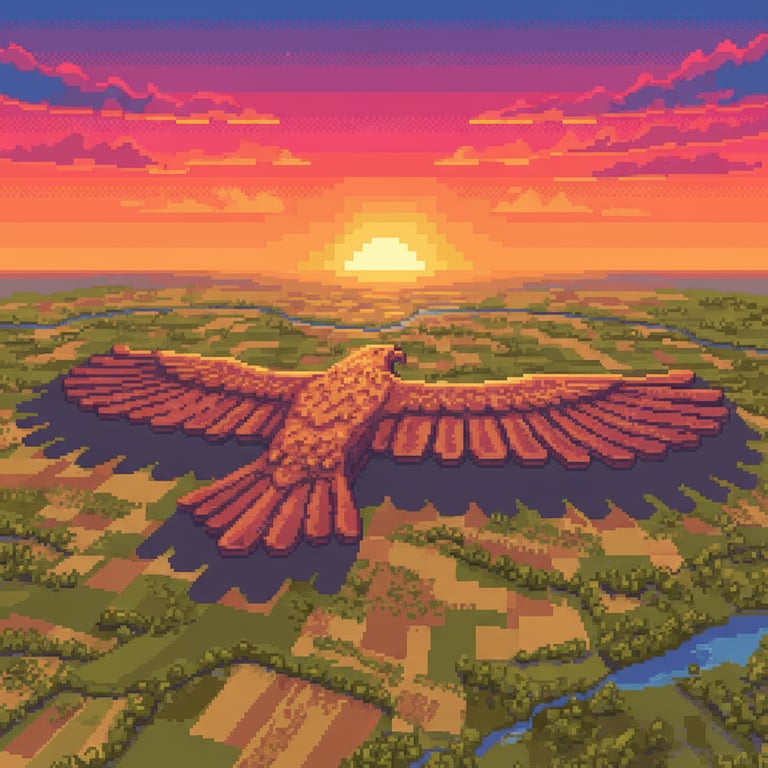 Eagle Effigy in Sunset — AI-generated collectible card | Effigy Mounds Iowa
