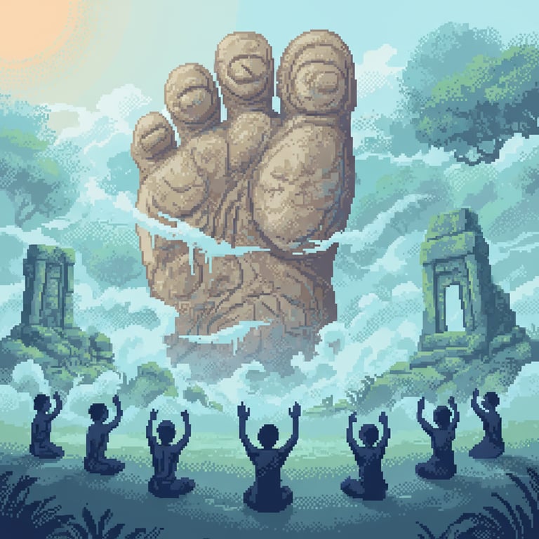 The Descendants' Shadow — AI-generated collectible card | Giant Stone Footprint