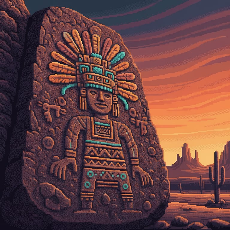 Headdress Figure's Vigil — AI-generated collectible card | Sand Island Petroglyphs