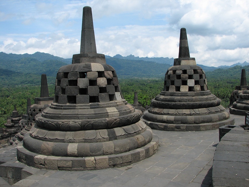 Stupas Restored Java Indonesia — Borobudur Temple