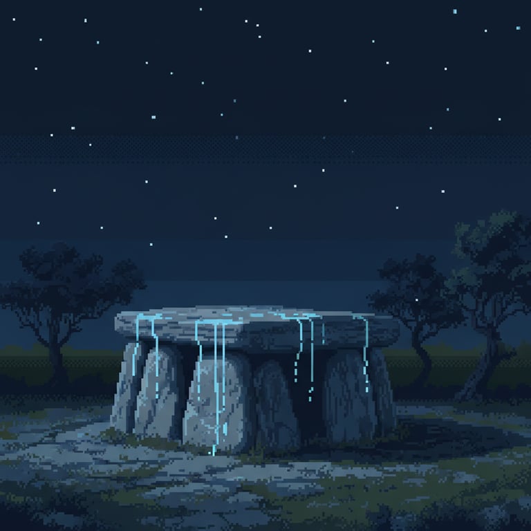 The Stone Weepers — AI-generated collectible card | Anta do Vale da Laje 
