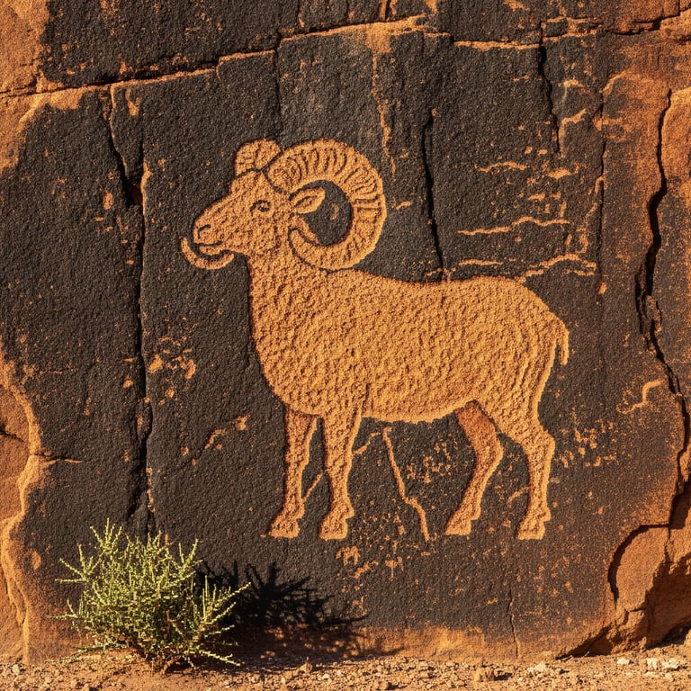 Desert Bighorn — AI-generated collectible card | Sand Island Petroglyphs