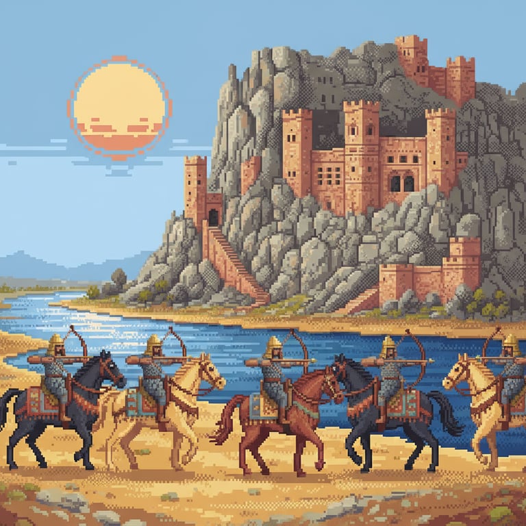 Assyrian River Patrol — AI-generated collectible card | Egil Rock-Cut Castle 