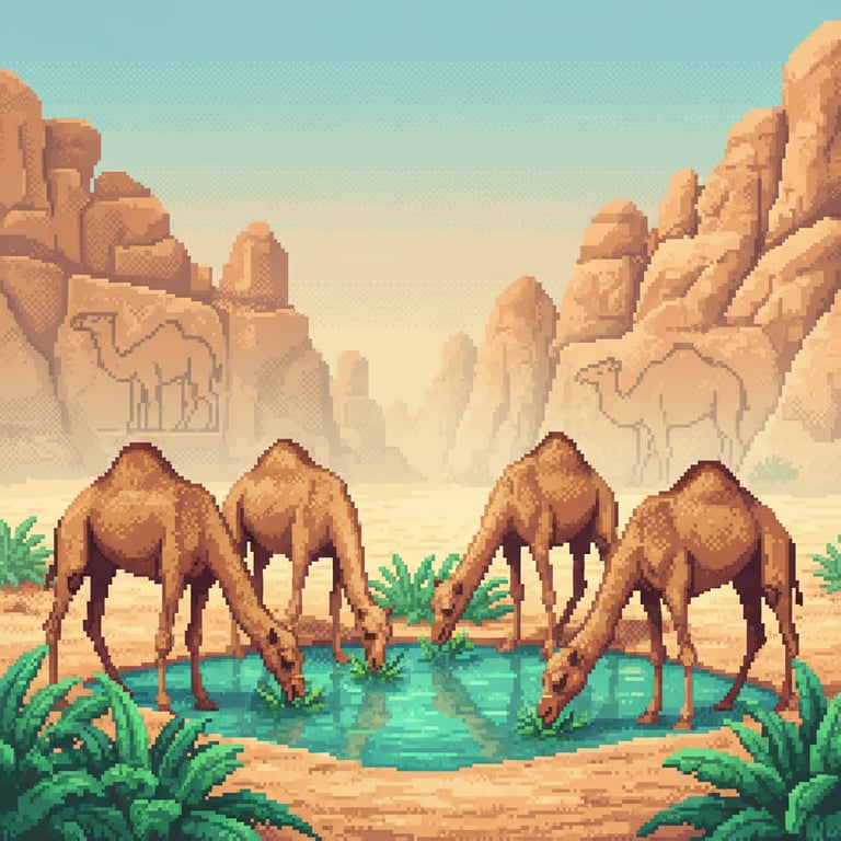 Desert Oasis Carvings — AI-generated collectible card | Camel Carvings Site