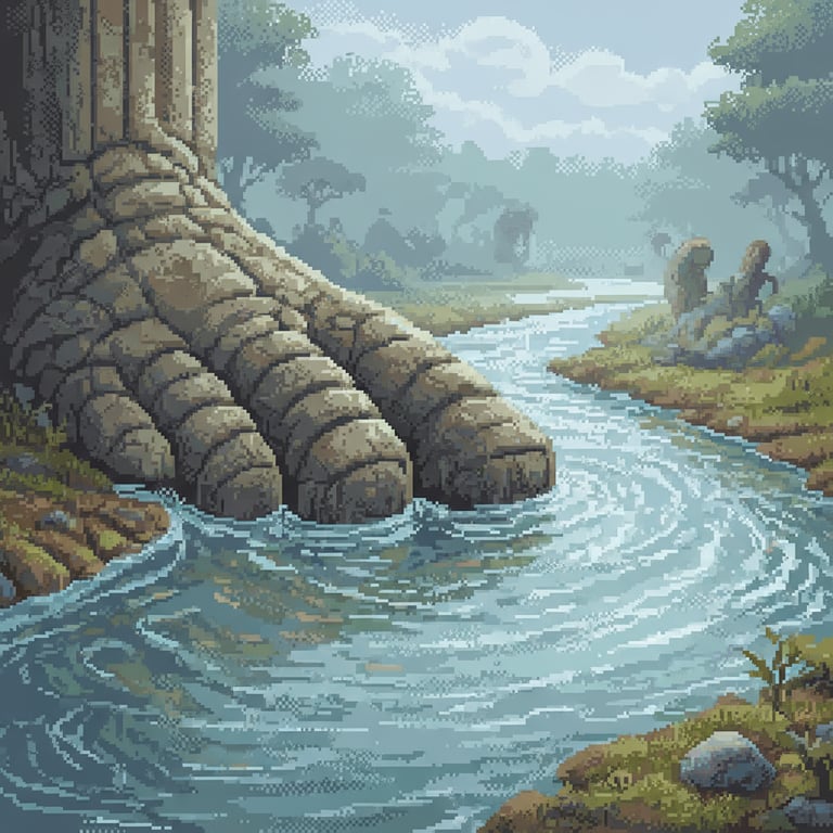 River-Worn Footprint — AI-generated collectible card | Giant Stone Footprint