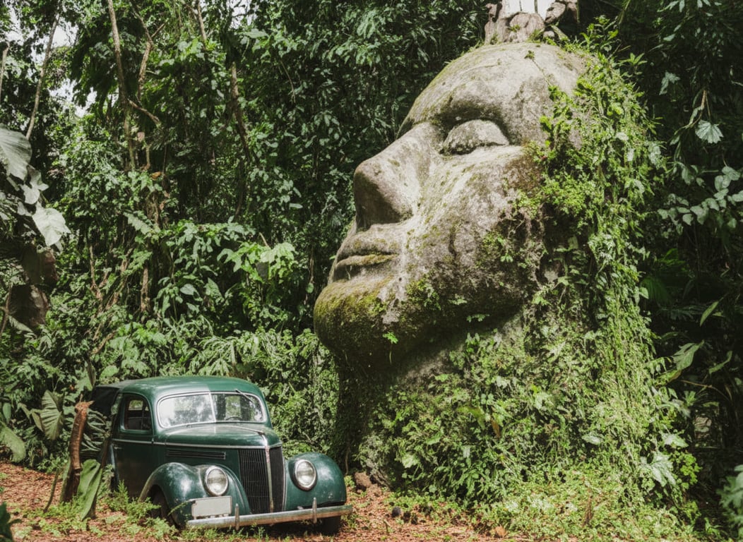 Guatemala Stone Head Padil Head Guatemala Recolored — AI restored colour version | Guatemala Stone Head 