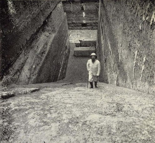 The Descending Corridor Looking Down Towards The Chamber With Large Granite Blocks Of Stone At The Bottom End Of The Corridor. — Unfinished Pyramid of Zawyet El Aryan