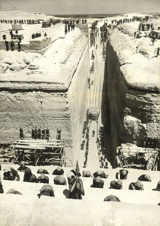 The+Unfinished+Pyramid+At+Zawiyet+El Aryan+During+The+Filming+Of+'Land+Of+The+Pharaohs'+(1955).+(1) — Unfinished Pyramid of Zawyet El Aryan