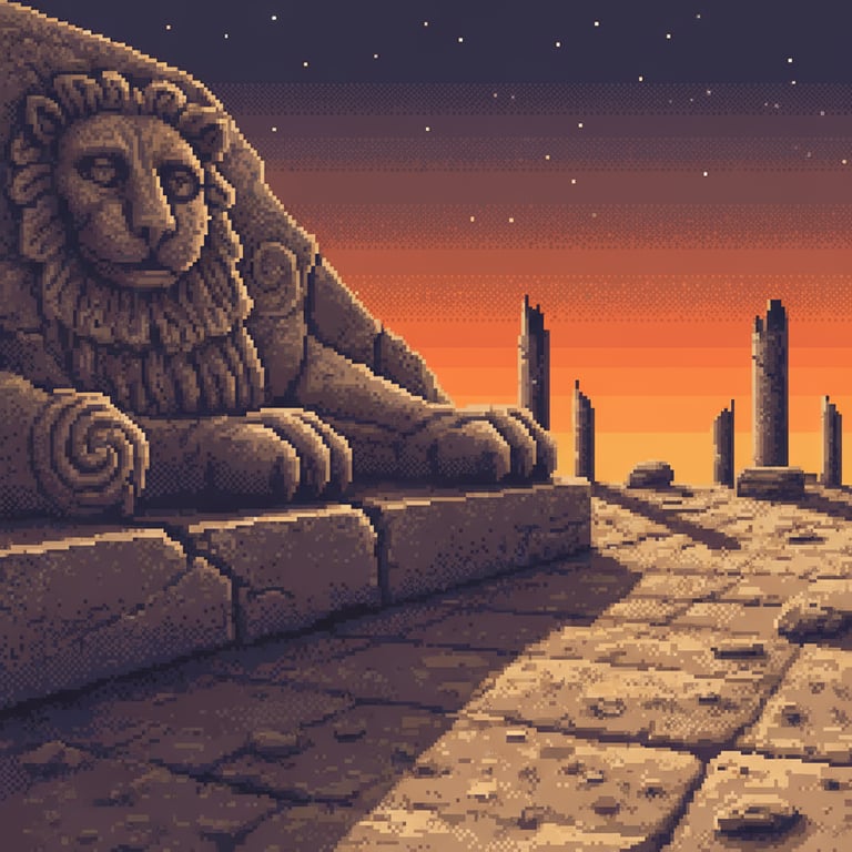 The Enigmatic Basalt Lion Relic — AI-generated collectible card | Ain Dara Temple