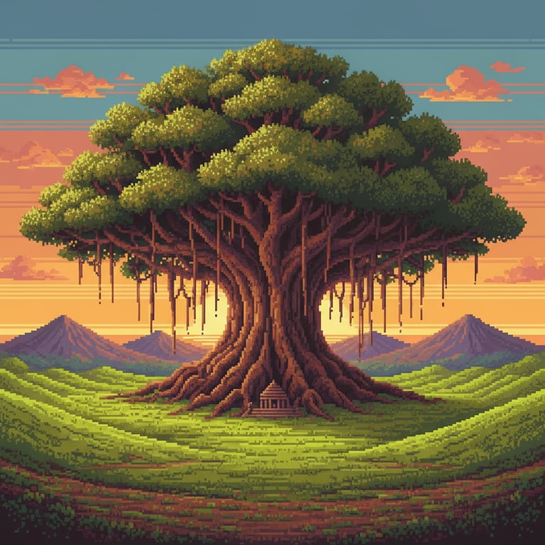 Ancient Banyan’s Embrace — AI-generated collectible card | The Dhamar Crater