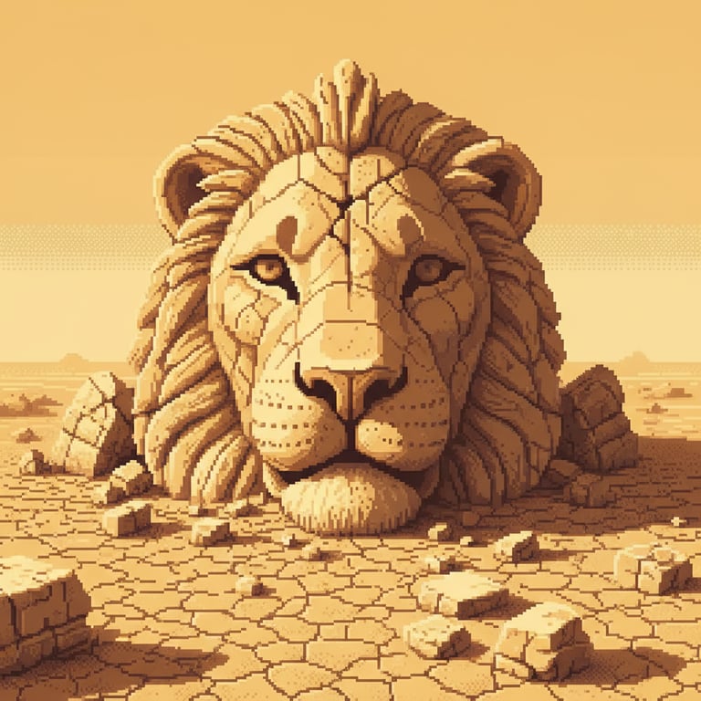 Fallen Goliath — AI-generated collectible card | Broken Lions' Rock