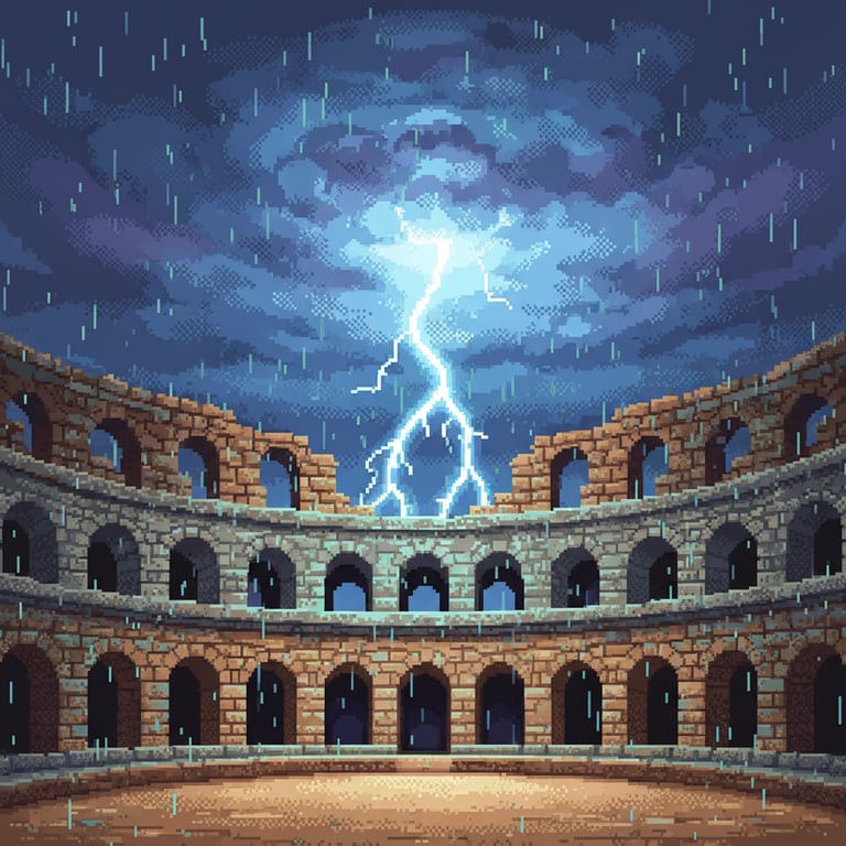Echoes of Thunder — AI-generated collectible card | Amphitheatre of El Jem