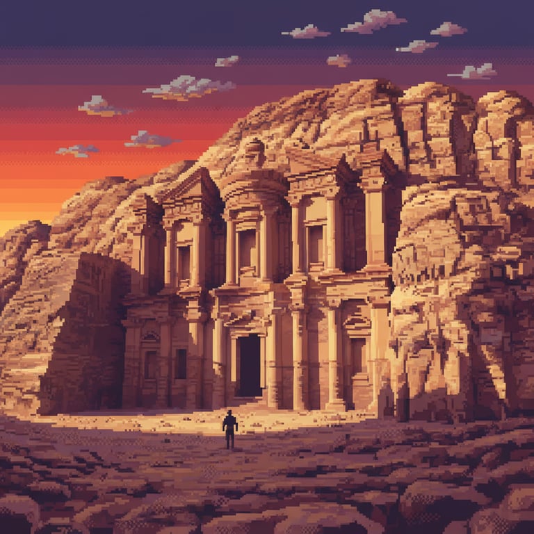 The Monastery at Sunset — AI-generated collectible card | Petra