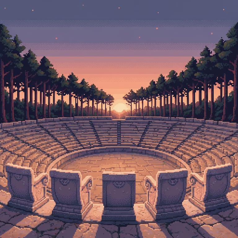 Amphitheatre Twilight — AI-generated collectible card | Ancient Marble Thrones