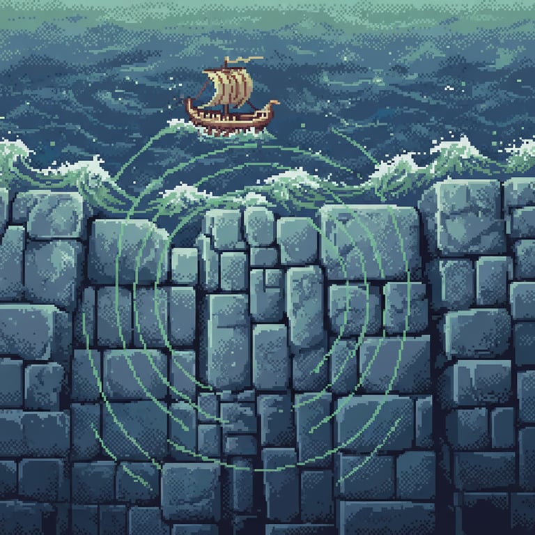 Acoustic Defense — AI-generated collectible card | Megalithic Seawall 