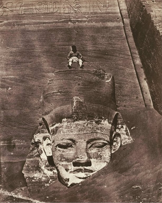 One Of The Colossi At The Great Temple Of Abu Simbel, Egypt, Taken By The French Photographer Maxime Du Camp In March 1850 — original vintage photograph | Colossi at the Temple of Abu Simbel