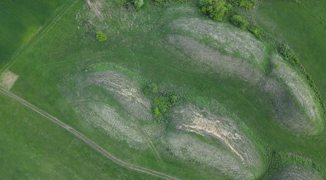Sona Mounds Aerial View Two Long Mounds — Sona Mounds (Movilele de la Sona)