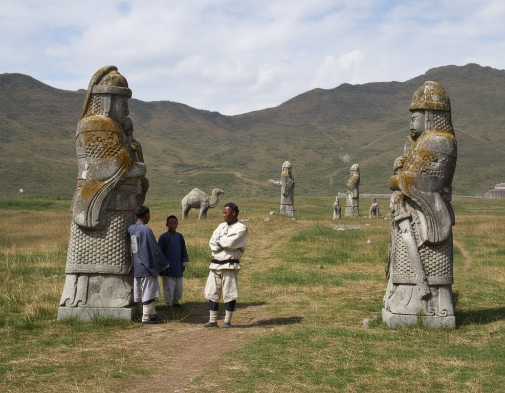 Statues Of The Honor Guard Along The Sacred Way Leading To The Ming Tombs Recolored — AI restored colour version | statues of the Honor Guard along the Sacred Way leading to the Ming Tombs