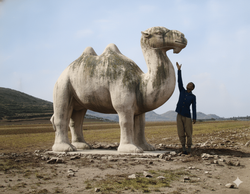Stone Camel The Western Qing Tombs Near Beijing Recolored — AI restored colour version | Stone Camel Qing Tombs 1930