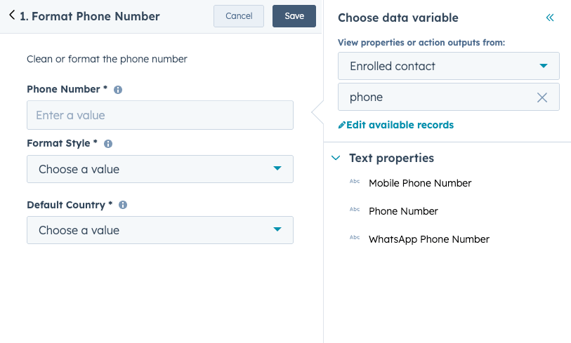 Choose phone number property