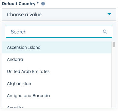 Set default country
