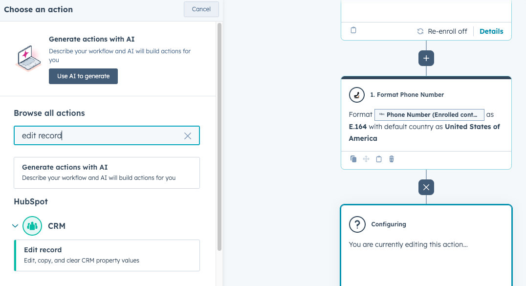 Add Edit record action