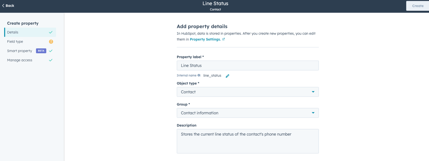 Property creation details
