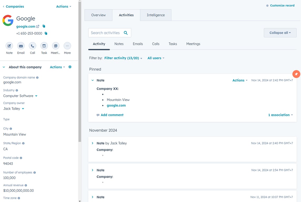 Notes on Company Record