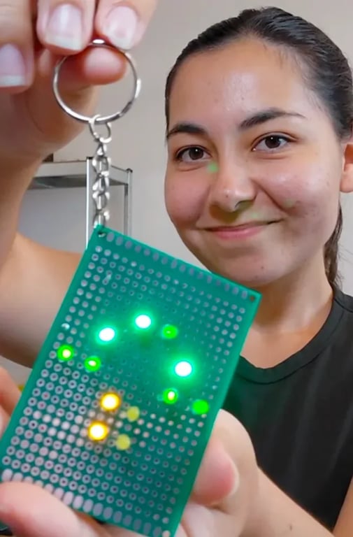 Tikita holding the illuminated mushroom LED keyring by its split ring