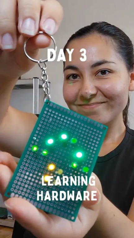 Holding up the mushroom LED keyring with its LEDs lit