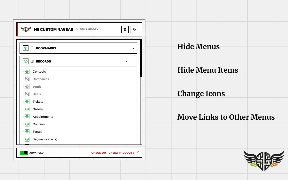 HubSpot Custom NavBar features