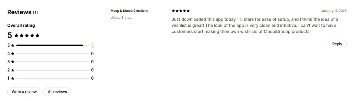 5-star review from Meep & Sheep Creations on the Shopify App Store