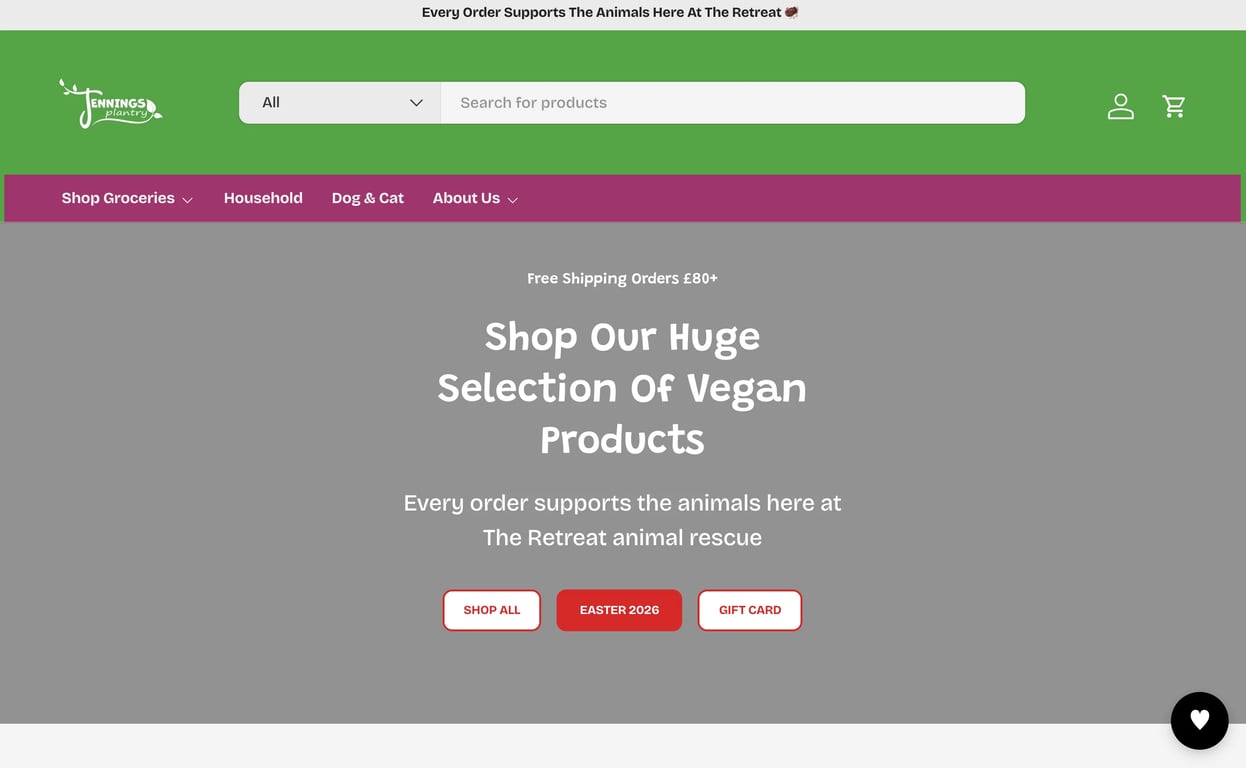 The Retreat vegan products store with Daeda Wishlist floating heart button
