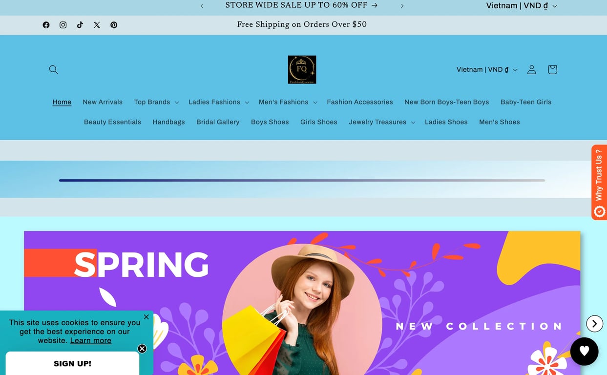Vietnamese fashion store homepage with Daeda Wishlist floating heart button