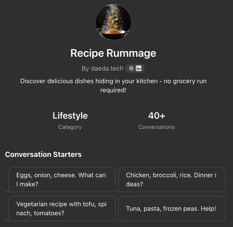 Recipe Rummage GPT - AI Tools project screenshot showing the interface