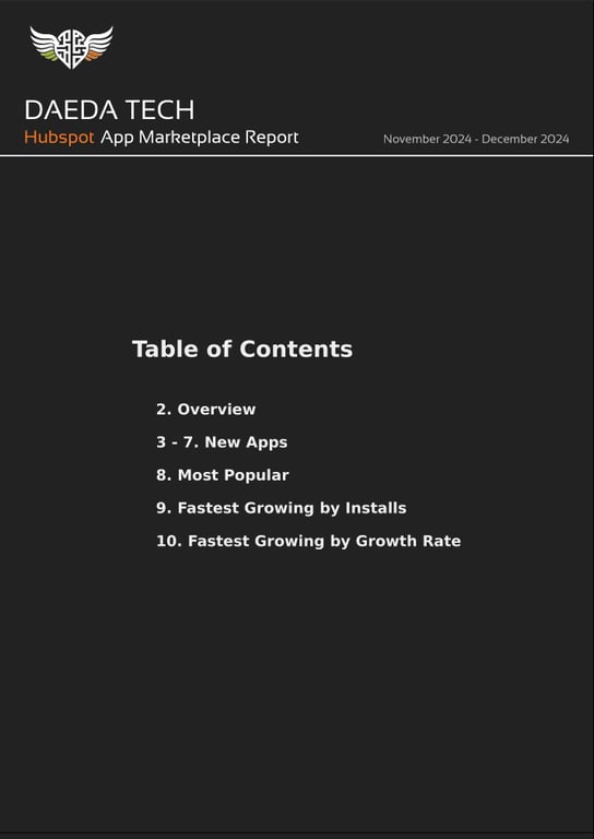HubSpot Marketplace Report - November to December