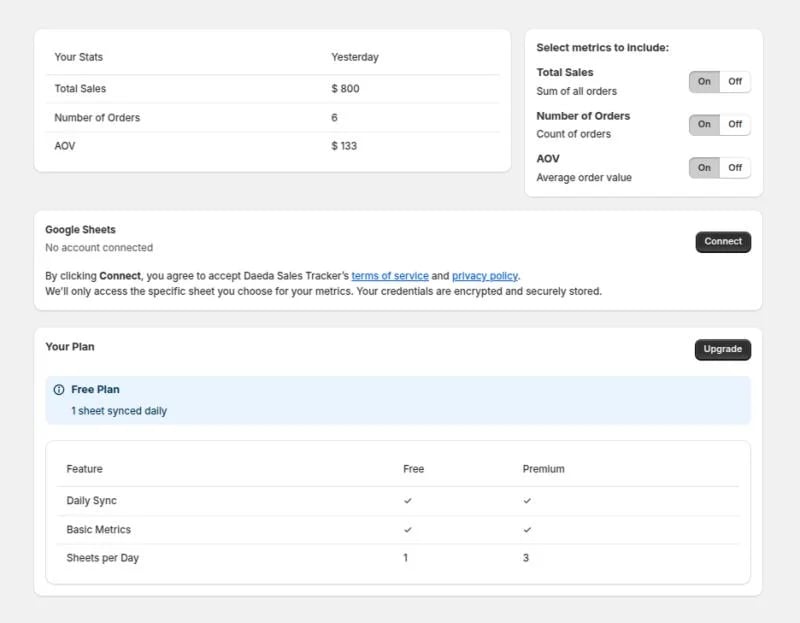 Daeda Sheets Sync - Apps project screenshot showing the interface