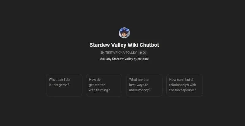 Stardew Valley Wiki Chatbot GPT - AI Tools project screenshot showing the interface