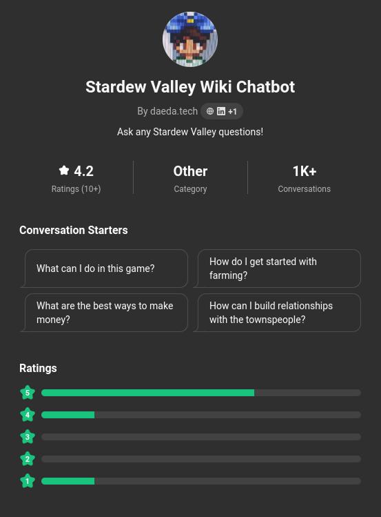 Stardew Valley Wiki Chatbot GPT - AI Tools project screenshot showing the interface