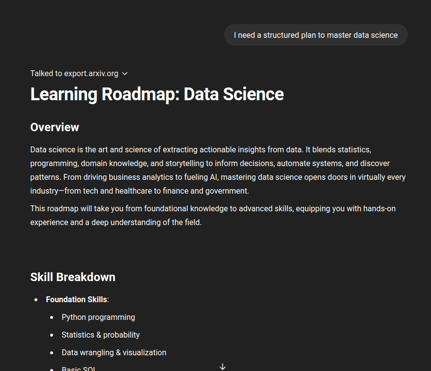 Learning Roadmap GPT - AI Tools project screenshot showing the interface